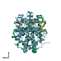 PDB entry 4dma coloured by chain, side view.