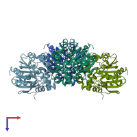 PDB entry 4dmc coloured by chain, top view.