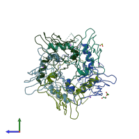 PDB entry 4dmi coloured by chain, side view.