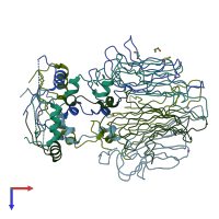 PDB entry 4dmi coloured by chain, top view.