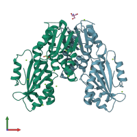 PDB entry 4dmz coloured by chain, front view.