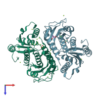 PDB entry 4dmz coloured by chain, top view.