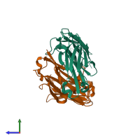 PDB entry 4dn3 coloured by chain, side view.