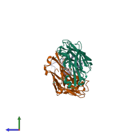 PDB entry 4dn4 coloured by chain, side view.