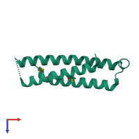 Monomeric assembly 1 of PDB entry 4dnd coloured by chemically distinct molecules, top view.