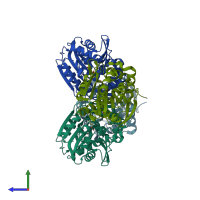 PDB entry 4dno coloured by chain, side view.