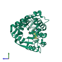 PDB entry 4dnp coloured by chain, side view.