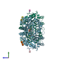 PDB entry 4dns coloured by chain, side view.