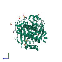 PDB entry 4do0 coloured by chain, side view.