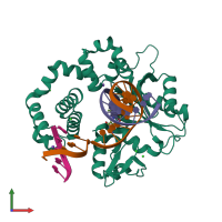 Hetero tetrameric assembly 1 of PDB entry 4doa coloured by chemically distinct molecules, front view.