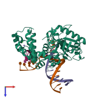 Hetero tetrameric assembly 1 of PDB entry 4doa coloured by chemically distinct molecules, top view.