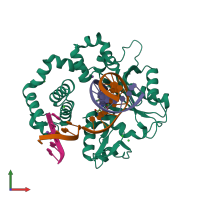 PDB entry 4dob coloured by chain, front view.