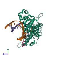 PDB entry 4dob coloured by chain, side view.