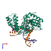 PDB entry 4dob coloured by chain, top view.