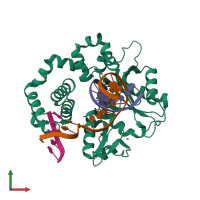 PDB entry 4doc coloured by chain, front view.