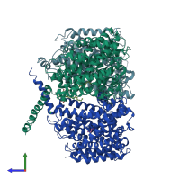 PDB entry 4doj coloured by chain, side view.