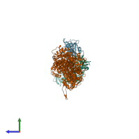 PDB entry 4dop coloured by chain, side view.