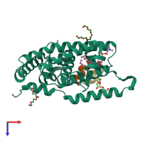 PDB entry 4dos coloured by chain, top view.