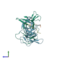 PDB entry 4dow coloured by chain, side view.