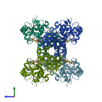 PDB entry 4dpl coloured by chain, side view.