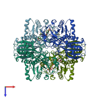 PDB entry 4dpl coloured by chain, top view.