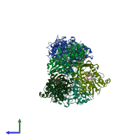 PDB entry 4dpm coloured by chain, side view.