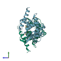 PDB entry 4dq5 coloured by chain, side view.