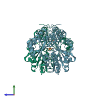 PDB entry 4dq6 coloured by chain, side view.