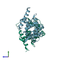 PDB entry 4dq7 coloured by chain, side view.