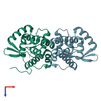 PDB entry 4dq7 coloured by chain, top view.