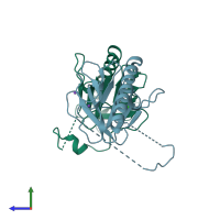 PDB entry 4dq9 coloured by chain, side view.