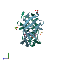 PDB entry 4dqb coloured by chain, side view.
