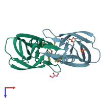 PDB entry 4dqc coloured by chain, top view.