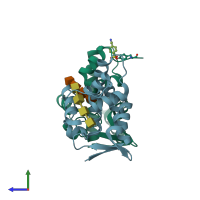 PDB entry 4dqj coloured by chain, side view.