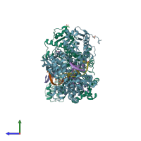 PDB entry 4dqq coloured by chain, side view.