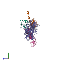 Hetero pentameric assembly 1 of PDB entry 4dqy coloured by chemically distinct molecules, side view.