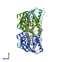 PDB entry 4dr9 coloured by chain, side view.