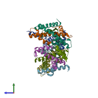 PDB entry 4dra coloured by chain, side view.