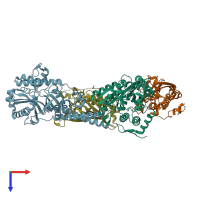 PDB entry 4drf coloured by chain, top view.