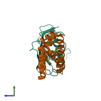 PDB entry 4drj coloured by chain, side view.