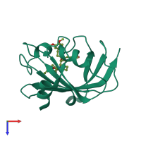 PDB entry 4drm coloured by chain, top view.