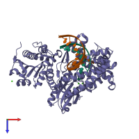 PDB entry 4dsk coloured by chain, top view.