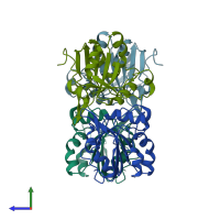 PDB entry 4dsq coloured by chain, side view.