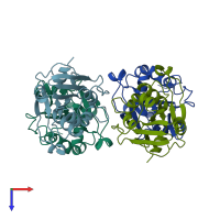 PDB entry 4dsq coloured by chain, top view.