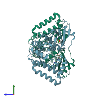 PDB entry 4dta coloured by chain, side view.