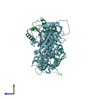 PDB entry 4dte coloured by chain, side view.