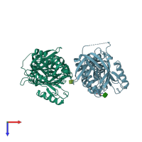 PDB entry 4dte coloured by chain, top view.