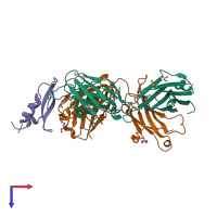 PDB entry 4dtg coloured by chain, top view.