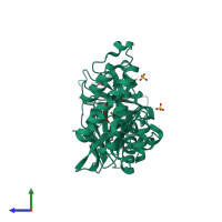 PDB entry 4dth coloured by chain, side view.