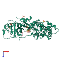 PDB entry 4dth coloured by chain, top view.